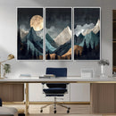 Moonlit Mountain Wall Art Canvas Print – Silhouetted Pines