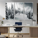 Snowy Pines Wall Art Canvas Print – Framed Ski Lift Winter