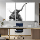 Longhorn Wall Art Canvas Print – Framed Monochrome Ranch Cow