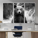 Grizzly Bear Wall Art Canvas Print – Framed Black White
