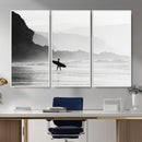 Surfer Beach Wall Art – Framed Black White Ocean Canvas by MyGreatCanvas | Canvas Wall Art Prints | Photo Prints & Wall Decor