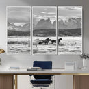 Wild Horses Wall Art – Framed Black White Mountain Canvas by MyGreatCanvas | Canvas Wall Art Prints | Photo Prints & Wall Decor