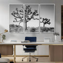 Joshua Tree Wall Art Canvas Print – Framed Monochrome Desert