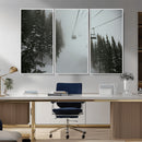 Ski Lift Wall Art Canvas Print – Snowy Pines Misty Landscape