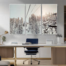 Frosty Pines Wall Art Canvas Print – Framed Cozy Cabin Ski
