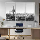 Saguaro Cactus Wall Art Canvas Print – Framed Monochrome