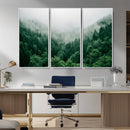 Misty Green Forest Canvas Print – Framed Serene Foggy Pine