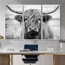 Black White Highland Cow Wall Art Canvas Print
