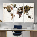 Watercolor World Map Print - Large Wall Art Canvas Print for