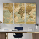 Vintage World Map Wall Art Canvas Print, Detailed World Map