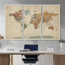 Vintage World Map Canvas Wall Art Print – Framed Modern