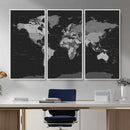 Black World Map Wall Art Canvas Print – Detailed Map of the by MyGreatCanvas | Canvas Wall Art Prints | Photo Prints & Wall Decor