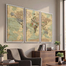 Vintage World Map Wall Art | Ready to Hang and Framed