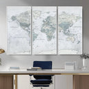 Push Pin World Map Canvas Print - Detailed Vintage World Map