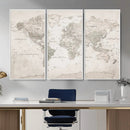 Antique Style World Map Canvas Print - Vintage Detailed