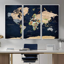 Minimalist World Map Canvas Wall Art - Watercolor Blue and