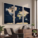 Minimalist World Map Canvas Wall Art - Watercolor Blue and