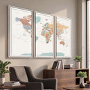 Pastel Colors World Map Wall Art Canvas Print