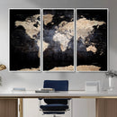 Grunge World Map Wall Art | 3-Panel Large Beige and Brown by MyGreatCanvas | Canvas Wall Art Prints | Photo Prints & Wall Decor