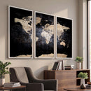 Grunge World Map Wall Art | 3-Panel Large Beige and Brown