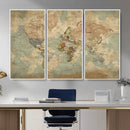 World Map Wall Art Canvas Print, Rustic Map Print, Framed