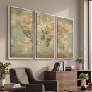 World Map Wall Art Canvas Print, Rustic Map Print, Framed