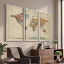 World Map Wall Art Canvas Print, Framed Rustic Atlas Art