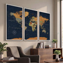 Modern World Map Canvas Print – Framed Detailed Map of the