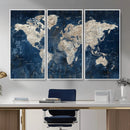 Large Blue World Map Wall Art Canvas Print for Home Office by MyGreatCanvas | Canvas Wall Art Prints | Photo Prints & Wall Decor