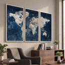 Large Blue World Map Wall Art Canvas Print for Home Office