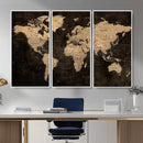 Brown World Map Canvas Print – Modern Travel Map Wall Art,