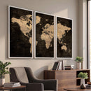 Brown World Map Canvas Print – Modern Travel Map Wall Art,