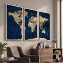 Navy Blue World Map Canvas Print – Detailed Map Minimal Navy