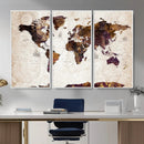 Blue Watercolor World Map Canvas Print – Framed Modern Wall