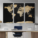 Beige World Map Canvas Wall Art Print, Minimal Black and