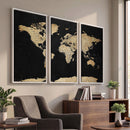 Beige World Map Canvas Wall Art Print, Minimal Black and