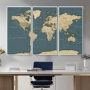 Minimal Vintage World Map Canvas Wall Art Print, Neutral