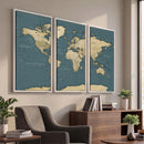 Minimal Vintage World Map Canvas Wall Art Print, Neutral