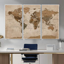 World Map Canvas Wall Art Print, Detailed Global Map Artwork