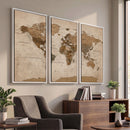 World Map Canvas Wall Art Print, Detailed Global Map Artwork