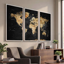 World Map Canvas Wall Art with Famous Landmarks – Framed