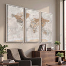 Detailed World Map Wall Art Canvas Print for Home and Office Decor