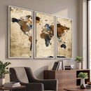 World Map Wall Art – Rustic Earth Tone Canvas Print, Antique