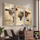 World Map Wall Art – Rustic Earth Tone Canvas Print, Antique