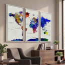 World Map Wall Art Canvas Print, Modern Decorative Framed