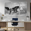 Wild Horses Wall Art Canvas Print – Framed Black and White