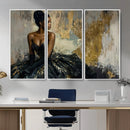 Black Woman Canvas Wall Art — Black Gold Gown Fashion Print by MyGreatCanvas | Canvas Wall Art Prints | Photo Prints & Wall Decor