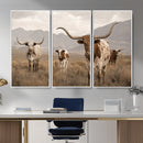 Rustic Texas Longhorn Cow Canvas Wall Art Print, Rustic Farm Animal Photography Print, Farmhouse Country Decor, Western Ranch Art