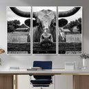 Black White Texas Longhorn Bull Canvas Wall Art, Western Ranch Cattle Photography Print, Rustic Farmhouse Cowboy Decor Artwork by MyGreatCanvas | Canvas Wall Art Prints | Photo Prints & Wall Decor