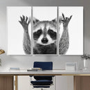 Funny Raccoon Canvas Wall Art, Black White Hands Up Animal Photo Print, Humorous Wildlife Decor, Kids Room Nursery Art, Quirky Animal Gift by MyGreatCanvas | Canvas Wall Art Prints | Photo Prints & Wall Decor